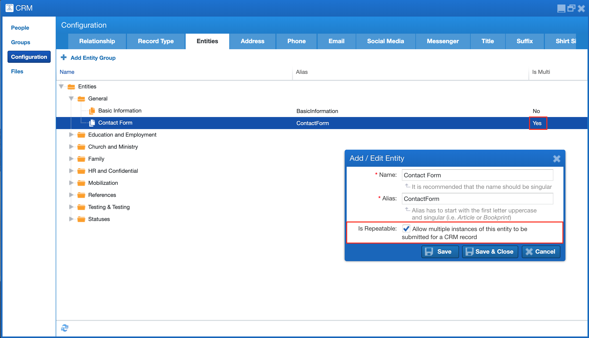 Screenshot CRM entity